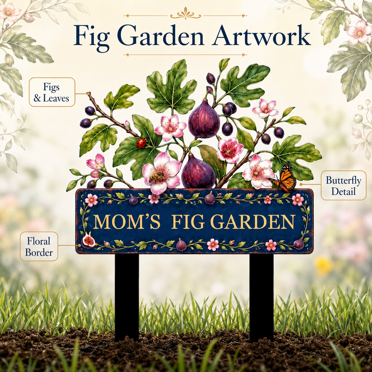 Personalized Fig Garden Stake, Custom Metal Garden Sign, Fig Tree Yard Decor, Mom’s Fig Garden Gift for Garden Lover — Main 04