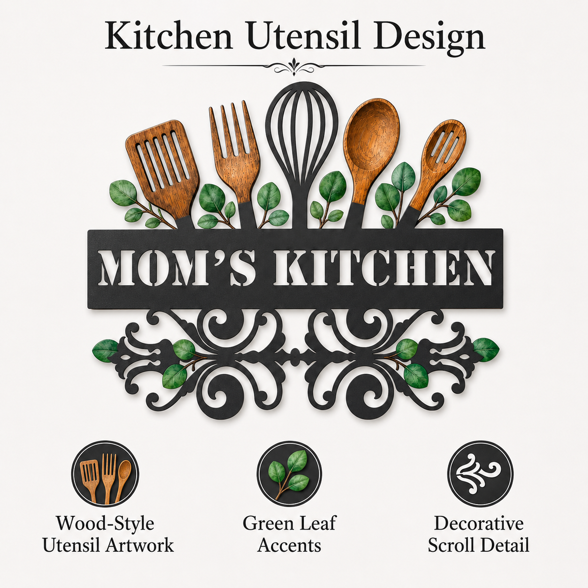 Main_05 - Custom Kitchen Wall Art Personalized Baking Metal Decor Botanical Utensil