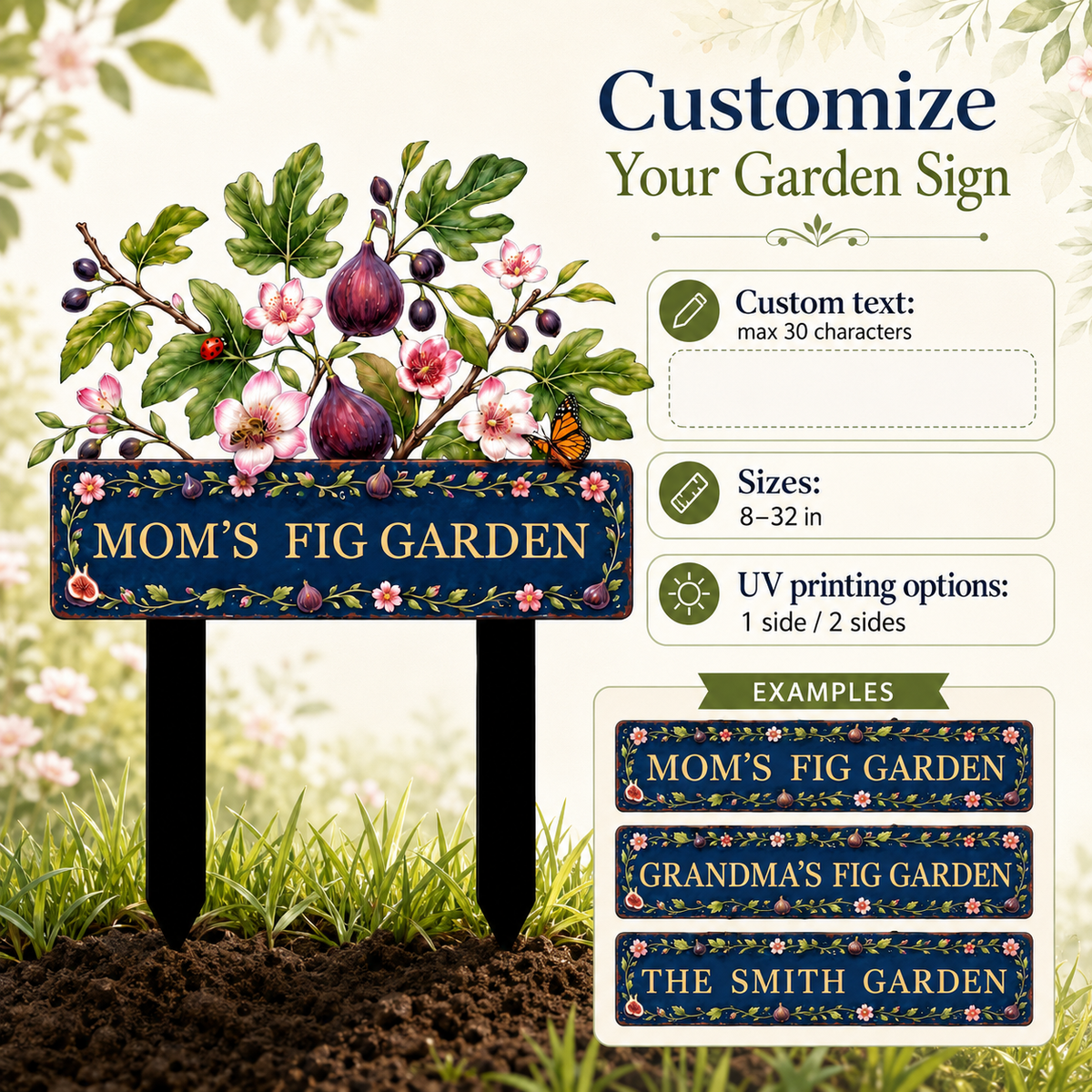 Personalized Fig Garden Stake, Custom Metal Garden Sign, Fig Tree Yard Decor, Mom’s Fig Garden Gift for Garden Lover — Main 05