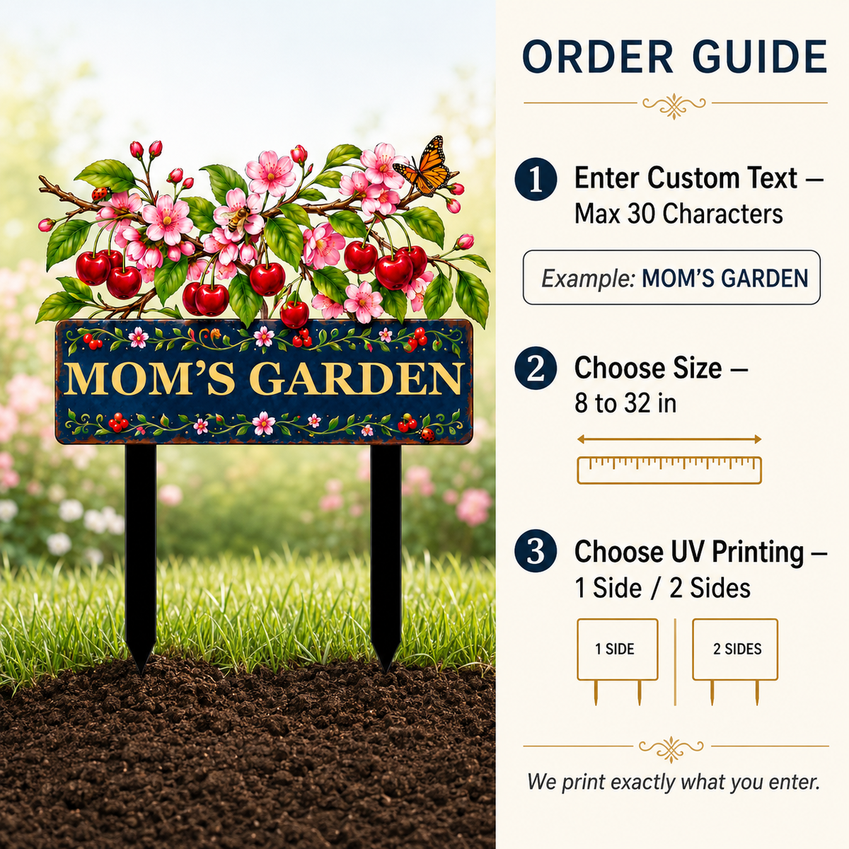Personalized Cherry Garden Stake, Mom's Garden Metal Yard Sign, Cherry Blossom Yard Decor, Custom Outdoor Garden Gift — Main 05