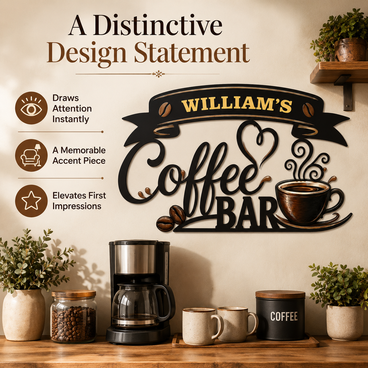 Coffee Metal Wall Art Decor Personalized Coffee Bar Sign Coffee Wall Art Kitchen Wall Decor Coffee Lover Gift Housewarming Gift With LED — Main 05