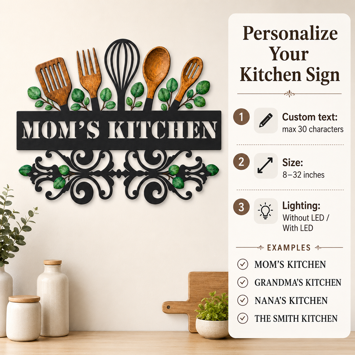 Main_06 - Custom Kitchen Wall Art Personalized Baking Metal Decor Botanical Utensil