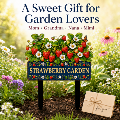 Personalized Strawberry Garden Stake Sign, Custom Metal Yard Decor, Berry Garden Sign, Spring Garden Gift for Gardeners — Main 06