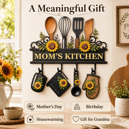 Personalized Mom’s Kitchen Metal Sign, Custom Kitchen Wall Decor, Sunflower Utensil Sign, Mother’s Day Gift with LED — Main 06
