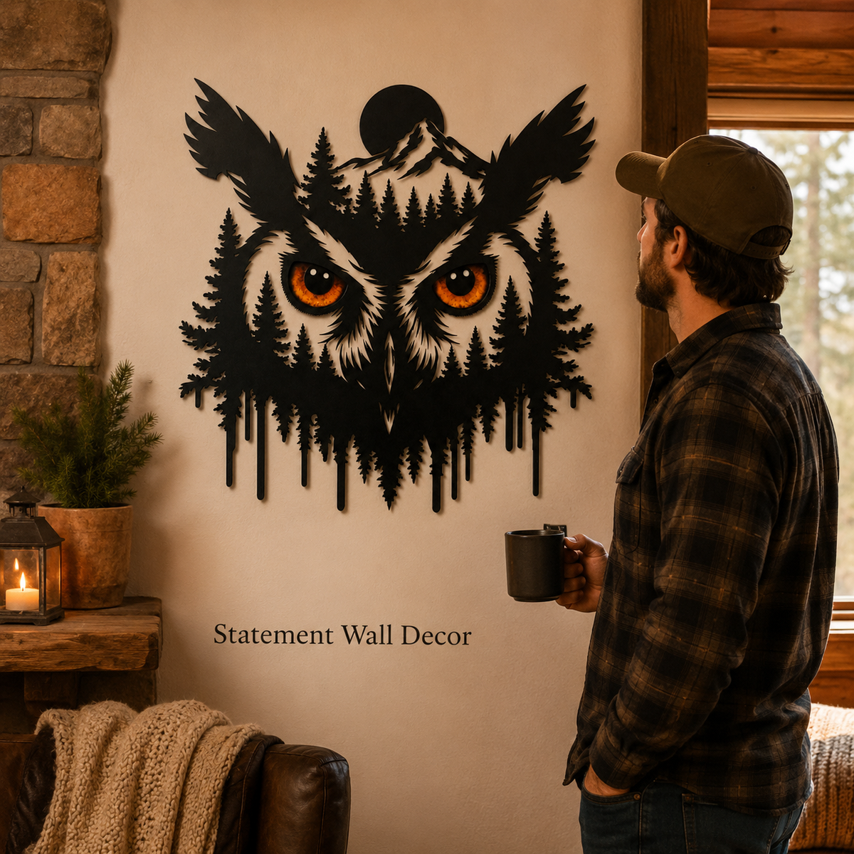 Main_06 - Owl Metal Wall Art Glowing Owl Eyes Wildlife Art Woodland