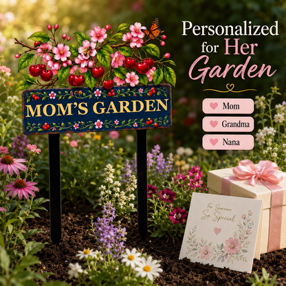Personalized Cherry Garden Stake, Mom's Garden Metal Yard Sign, Cherry Blossom Yard Decor, Custom Outdoor Garden Gift — Main 06