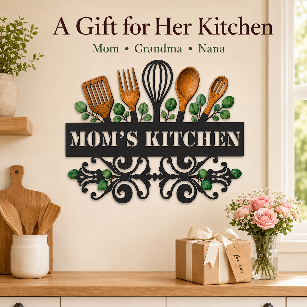 Main_07 - Custom Kitchen Wall Art Personalized Baking Metal Decor Botanical Utensil