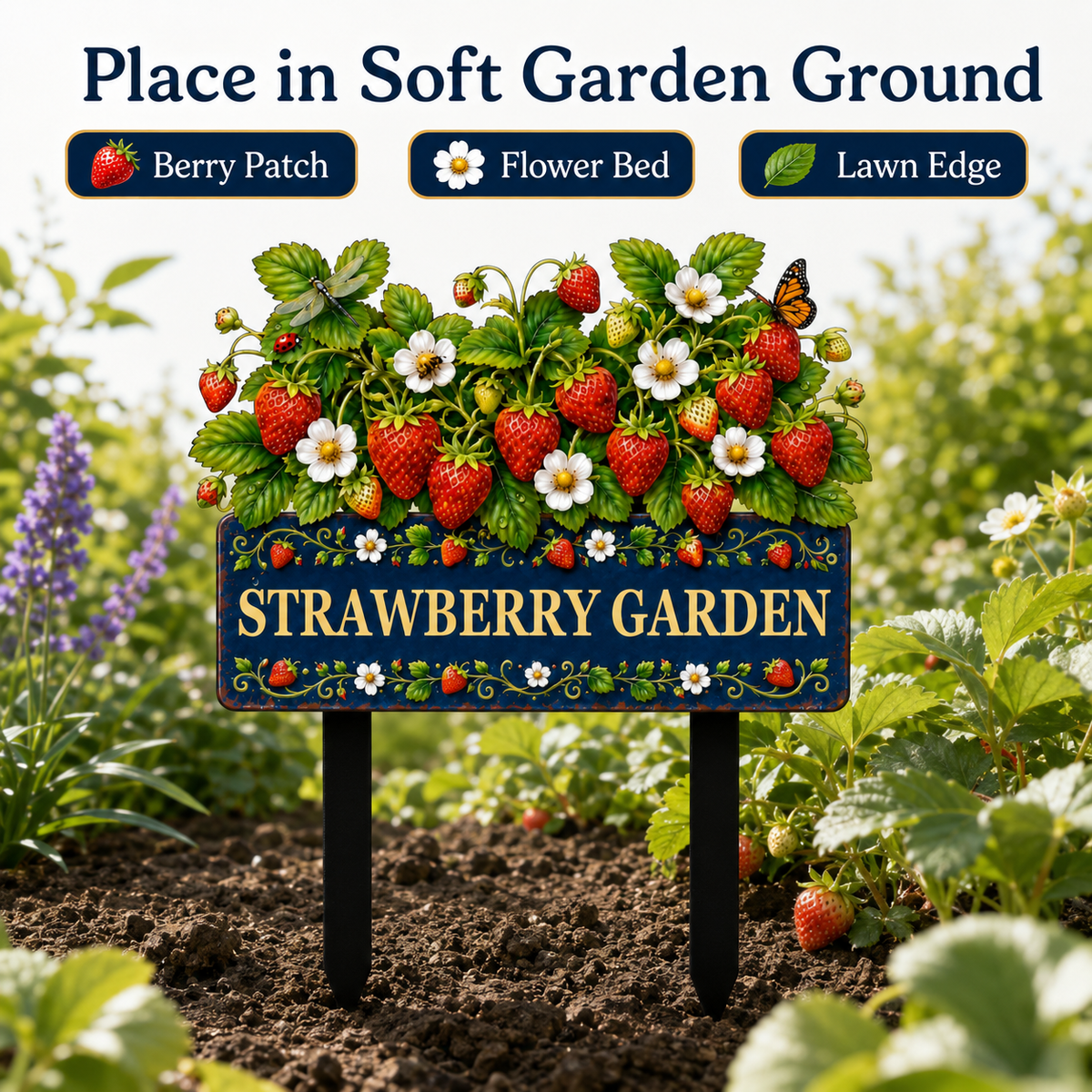 Personalized Strawberry Garden Stake Sign, Custom Metal Yard Decor, Berry Garden Sign, Spring Garden Gift for Gardeners — Main 07