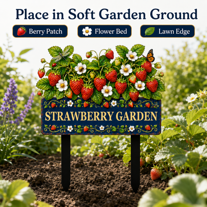 Personalized Strawberry Garden Stake Sign, Custom Metal Yard Decor, Berry Garden Sign, Spring Garden Gift for Gardeners — Main 07