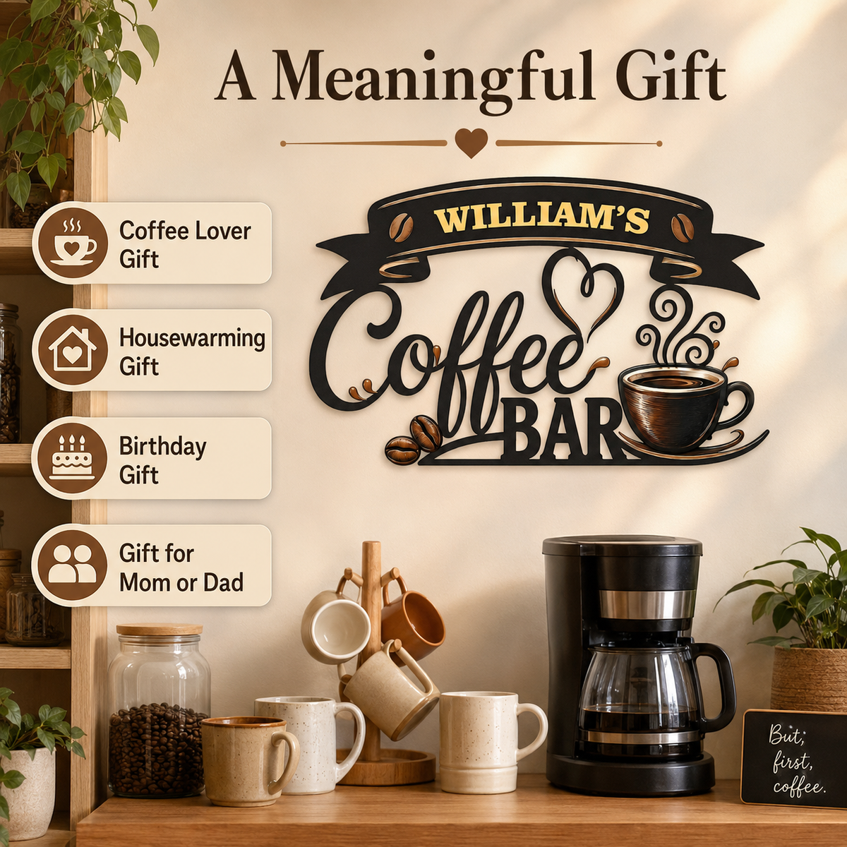 Coffee Metal Wall Art Decor Personalized Coffee Bar Sign Coffee Wall Art Kitchen Wall Decor Coffee Lover Gift Housewarming Gift With LED — Main 07
