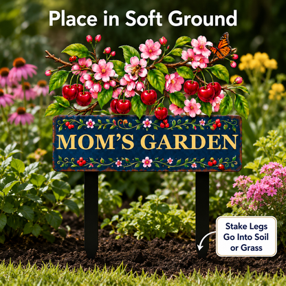 Personalized Cherry Garden Stake, Mom's Garden Metal Yard Sign, Cherry Blossom Yard Decor, Custom Outdoor Garden Gift — Main 07