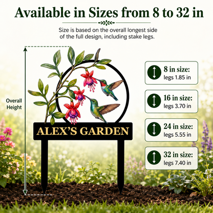 Personalized Hummingbird Garden Stake Fuchsia Flower Garden Decor Custom Garden Name Sign Bird Lover Gift — Main 08