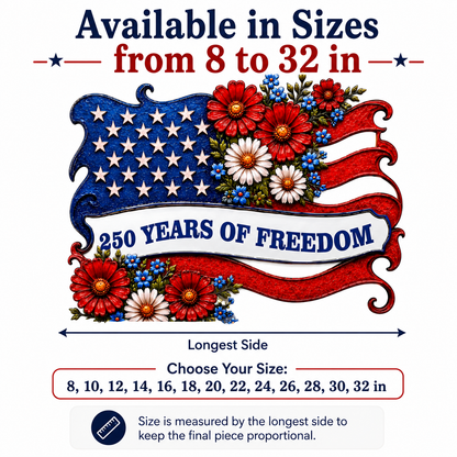 Metal American Flag Sign, Personalized Patriotic Wall Decor, Custom 250 Years of Freedom Gift, Optional LED — Main 08