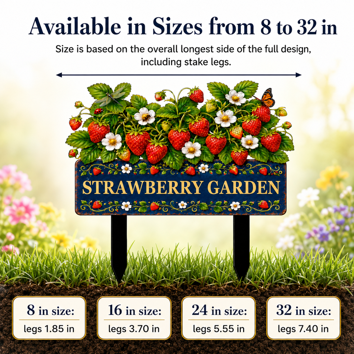 Personalized Strawberry Garden Stake Sign, Custom Metal Yard Decor, Berry Garden Sign, Spring Garden Gift for Gardeners — Main 08