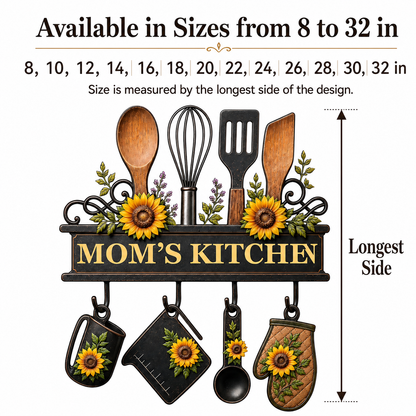 Personalized Mom’s Kitchen Metal Sign, Custom Kitchen Wall Decor, Sunflower Utensil Sign, Mother’s Day Gift with LED — Main 08
