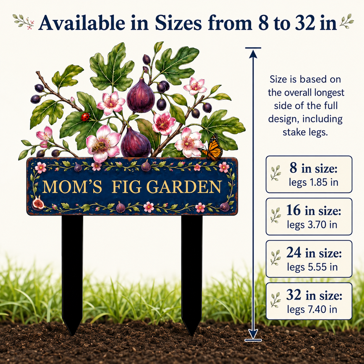 Personalized Fig Garden Stake, Custom Metal Garden Sign, Fig Tree Yard Decor, Mom’s Fig Garden Gift for Garden Lover — Main 08