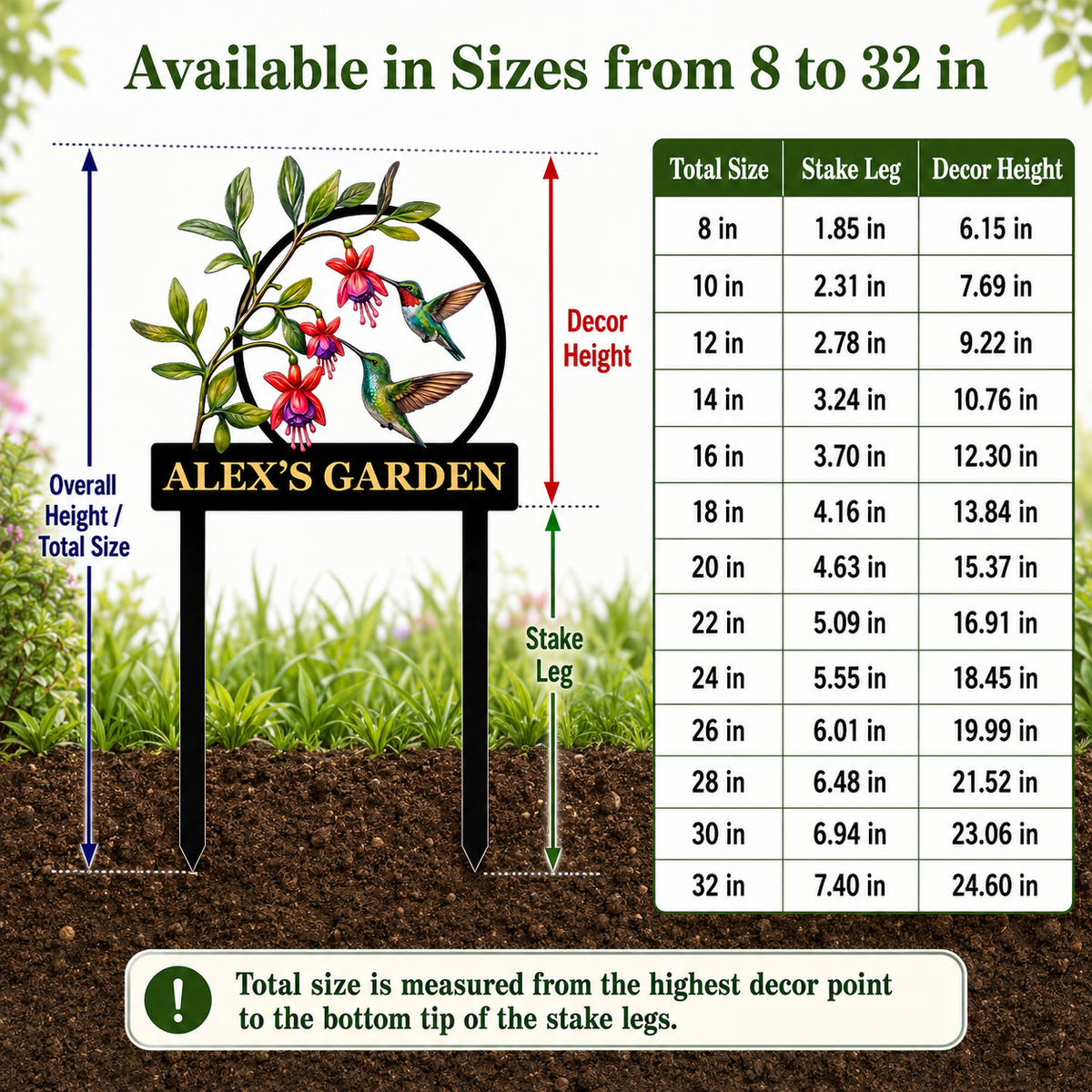 Personalized Hummingbird Garden Stake Fuchsia Flower Garden Decor Custom Garden Name Sign Bird Lover Gift — Main 09