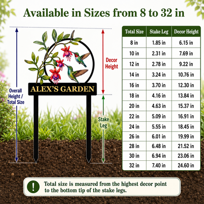 Personalized Hummingbird Garden Stake Fuchsia Flower Garden Decor Custom Garden Name Sign Bird Lover Gift — Main 09