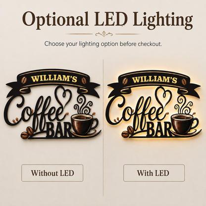 Coffee Metal Wall Art Decor Personalized Coffee Bar Sign Coffee Wall Art Kitchen Wall Decor Coffee Lover Gift Housewarming Gift With LED — Main 09