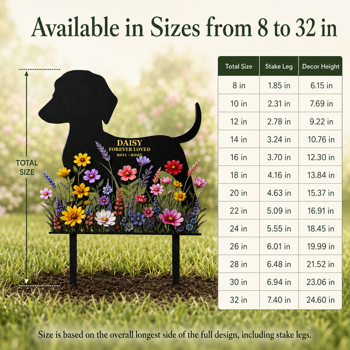 Personalized Dog Memorial Garden Stake, Custom Metal Pet Grave Marker, Forever Loved Dog Loss Sympathy Gift — Main 09