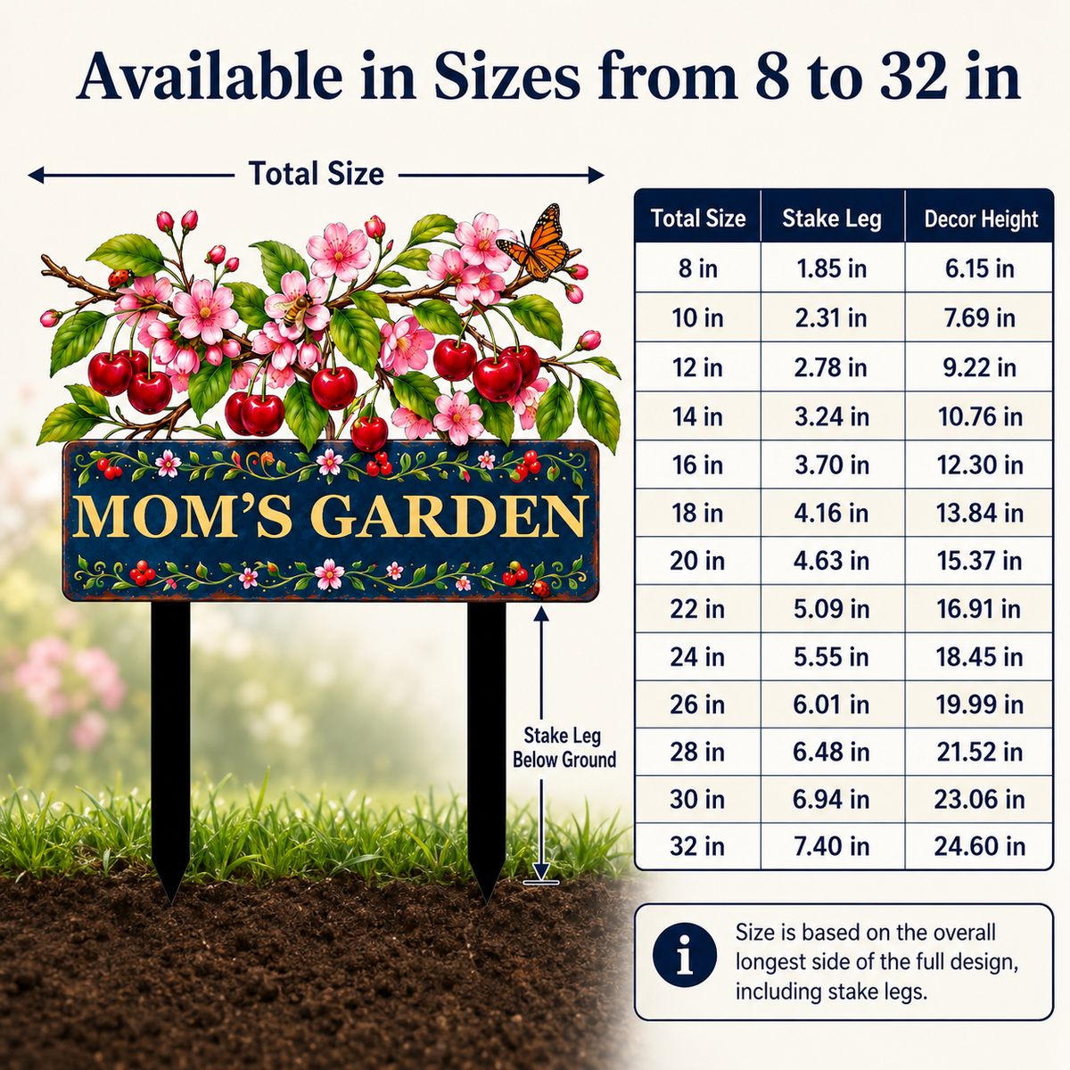 Personalized Cherry Garden Stake, Mom's Garden Metal Yard Sign, Cherry Blossom Yard Decor, Custom Outdoor Garden Gift — Main 09