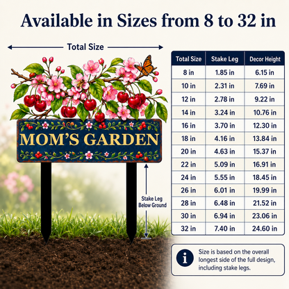 Personalized Cherry Garden Stake, Mom's Garden Metal Yard Sign, Cherry Blossom Yard Decor, Custom Outdoor Garden Gift — Main 09