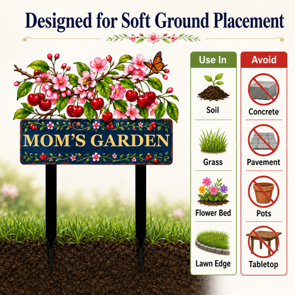 Personalized Cherry Garden Stake, Mom's Garden Metal Yard Sign, Cherry Blossom Yard Decor, Custom Outdoor Garden Gift — Main 10