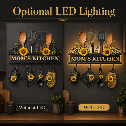 Personalized Mom’s Kitchen Metal Sign, Custom Kitchen Wall Decor, Sunflower Utensil Sign, Mother’s Day Gift with LED — Main 10