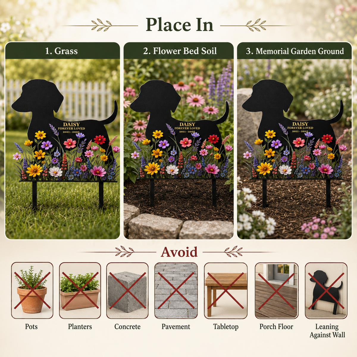 Personalized Dog Memorial Garden Stake, Custom Metal Pet Grave Marker, Forever Loved Dog Loss Sympathy Gift — Main 10