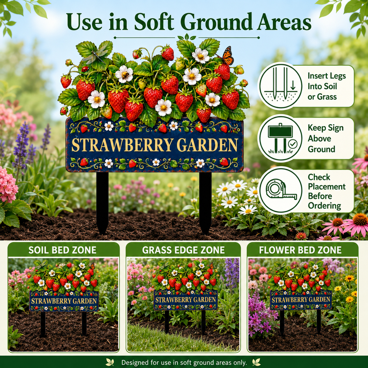 Personalized Strawberry Garden Stake Sign, Custom Metal Yard Decor, Berry Garden Sign, Spring Garden Gift for Gardeners — Main 10