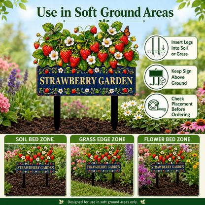 Personalized Strawberry Garden Stake Sign, Custom Metal Yard Decor, Berry Garden Sign, Spring Garden Gift for Gardeners — Main 10