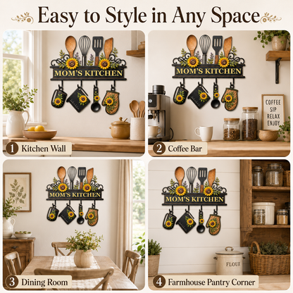 Personalized Mom’s Kitchen Metal Sign, Custom Kitchen Wall Decor, Sunflower Utensil Sign, Mother’s Day Gift with LED — Main 11
