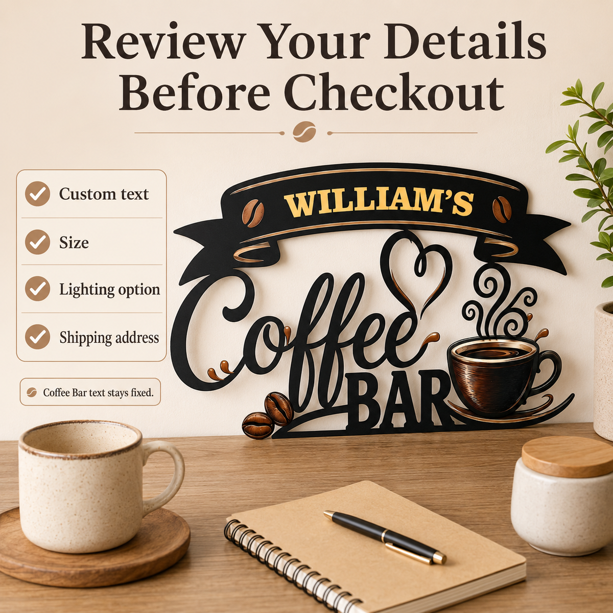 Coffee Metal Wall Art Decor Personalized Coffee Bar Sign Coffee Wall Art Kitchen Wall Decor Coffee Lover Gift Housewarming Gift With LED — Main 11