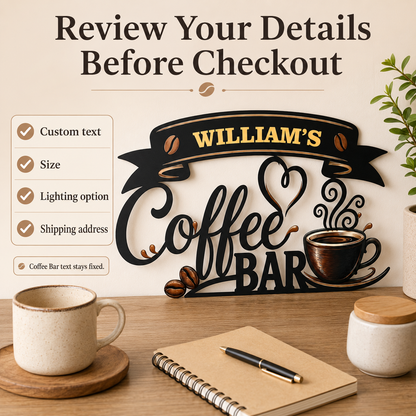 Coffee Metal Wall Art Decor Personalized Coffee Bar Sign Coffee Wall Art Kitchen Wall Decor Coffee Lover Gift Housewarming Gift With LED — Main 11