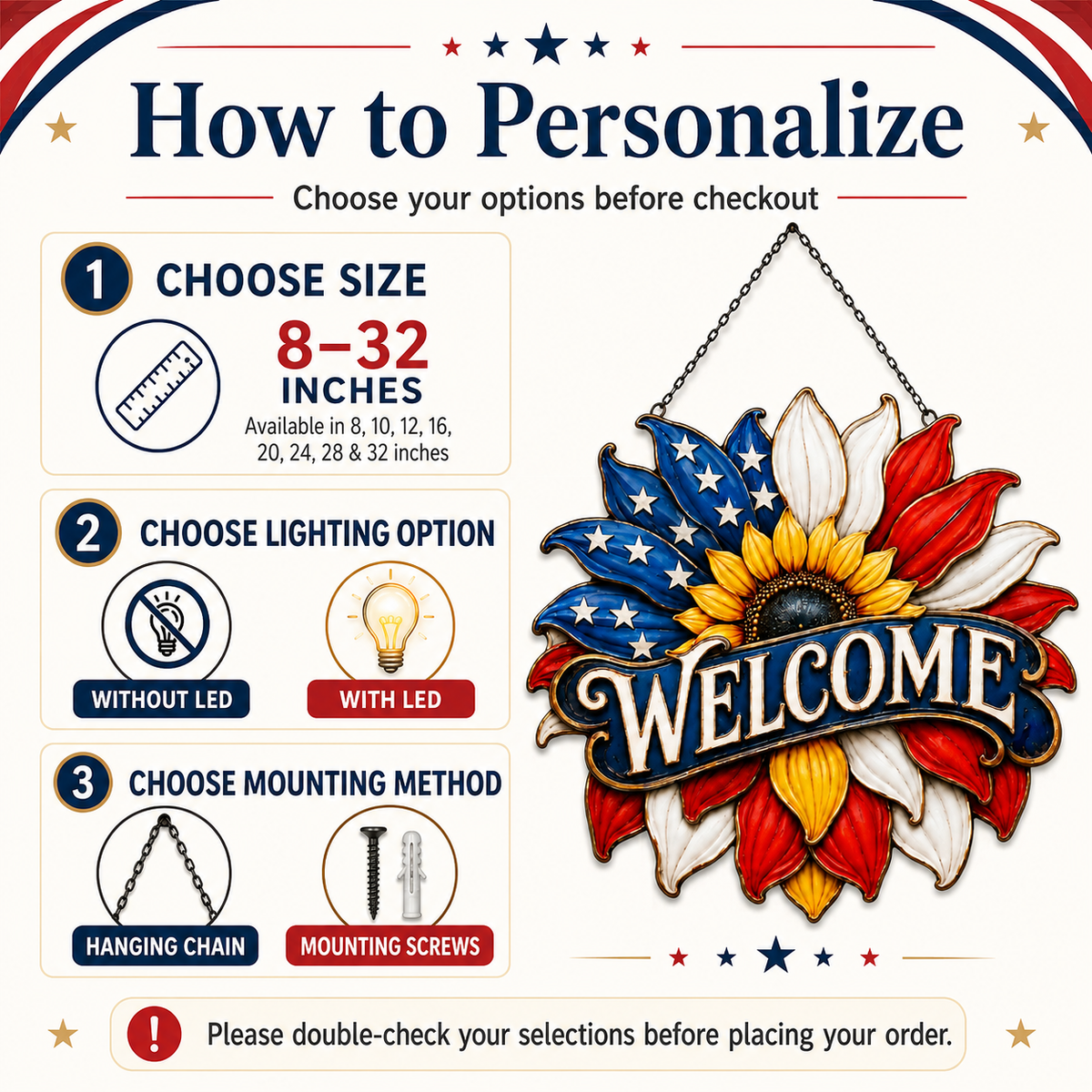 Main 12 - Welcome Metal Wall Art Sunflower Welcome Sign Patriotic Wall Decor