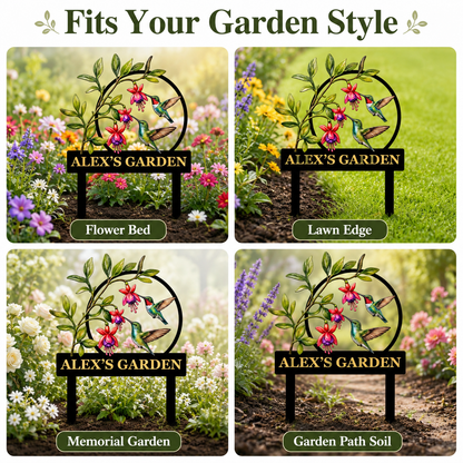 Personalized Hummingbird Garden Stake Fuchsia Flower Garden Decor Custom Garden Name Sign Bird Lover Gift — Main 12