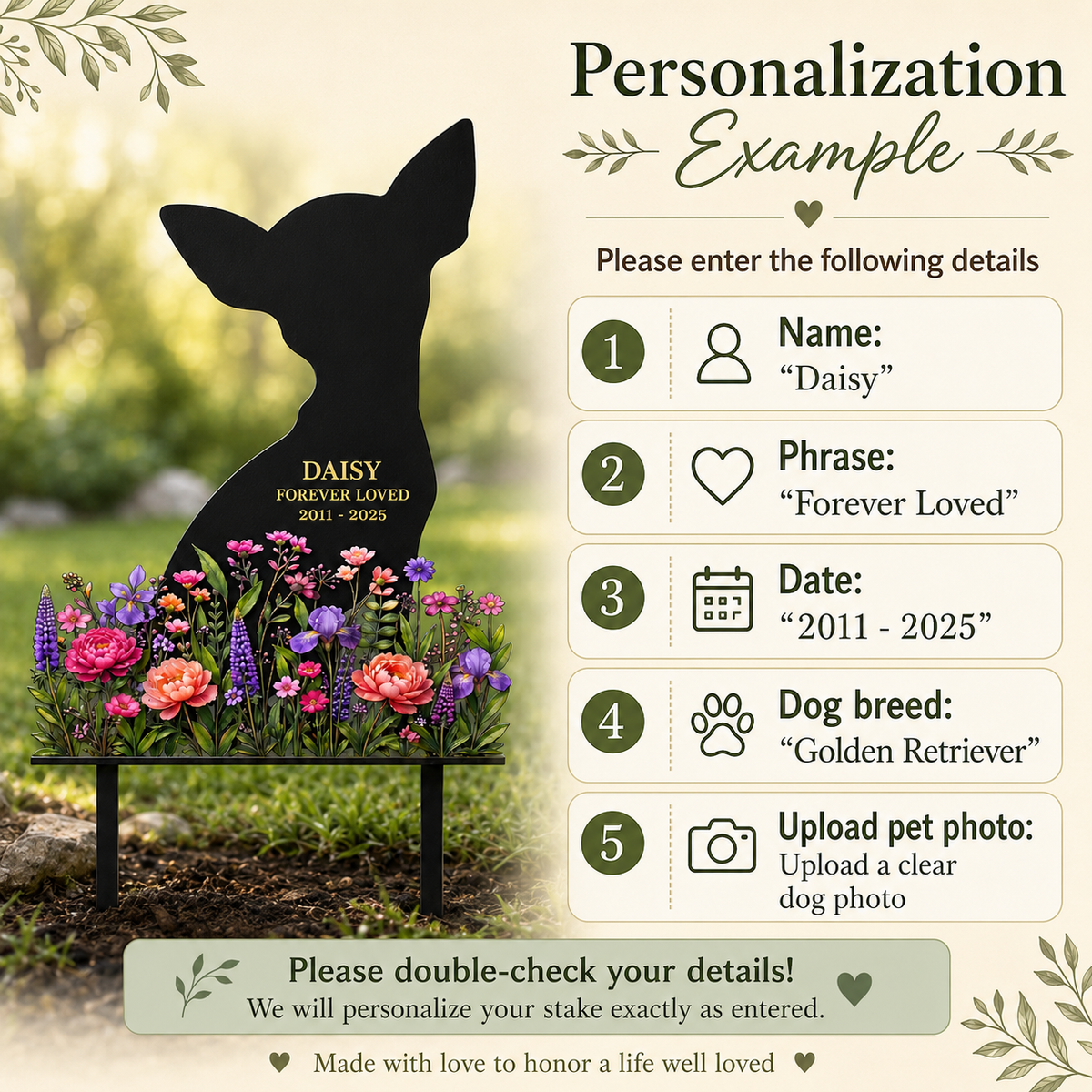Custom Dog Memorial Garden Stake, Personalized Metal Pet Grave Marker, Pet Loss Sympathy Gift, Garden Decor — Main 12