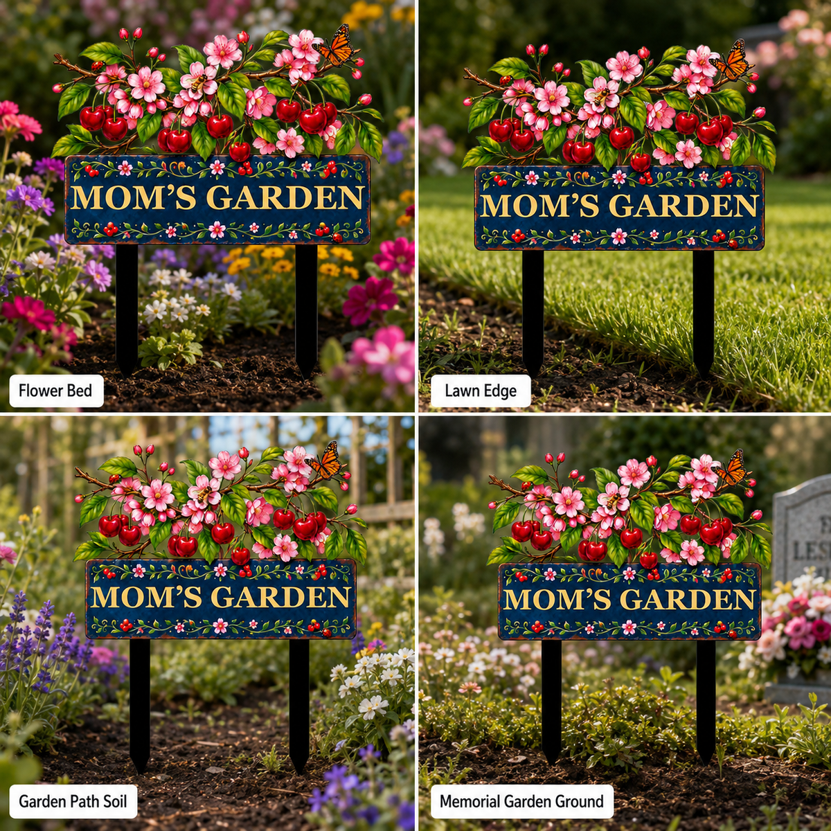 Personalized Cherry Garden Stake, Mom's Garden Metal Yard Sign, Cherry Blossom Yard Decor, Custom Outdoor Garden Gift — Main 12