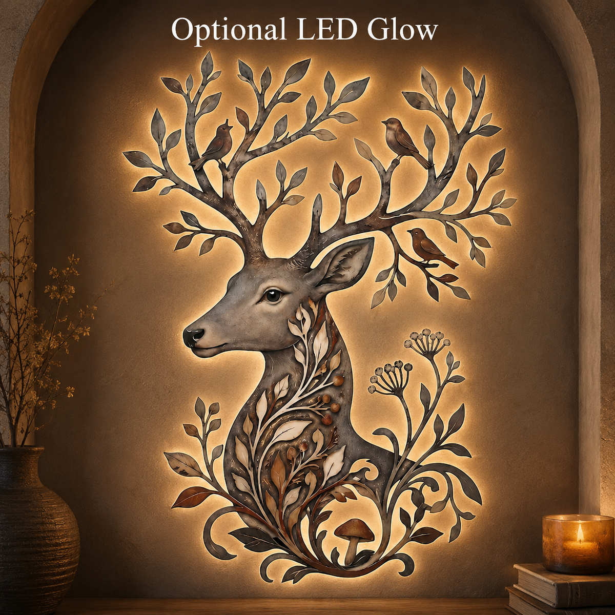 Main_13 - Botanical Deer Metal Wall Art Woodland Wildlife Decor Deer Antler