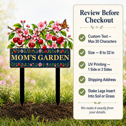 Personalized Cherry Garden Stake, Mom's Garden Metal Yard Sign, Cherry Blossom Yard Decor, Custom Outdoor Garden Gift — Main 13
