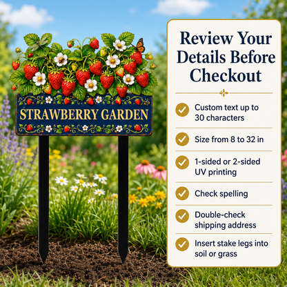 Personalized Strawberry Garden Stake Sign, Custom Metal Yard Decor, Berry Garden Sign, Spring Garden Gift for Gardeners — Main 13