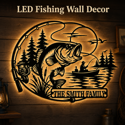 Main_13 - Personalized Fishing Metal Sign Custom Family Name Bass Fishing Wall