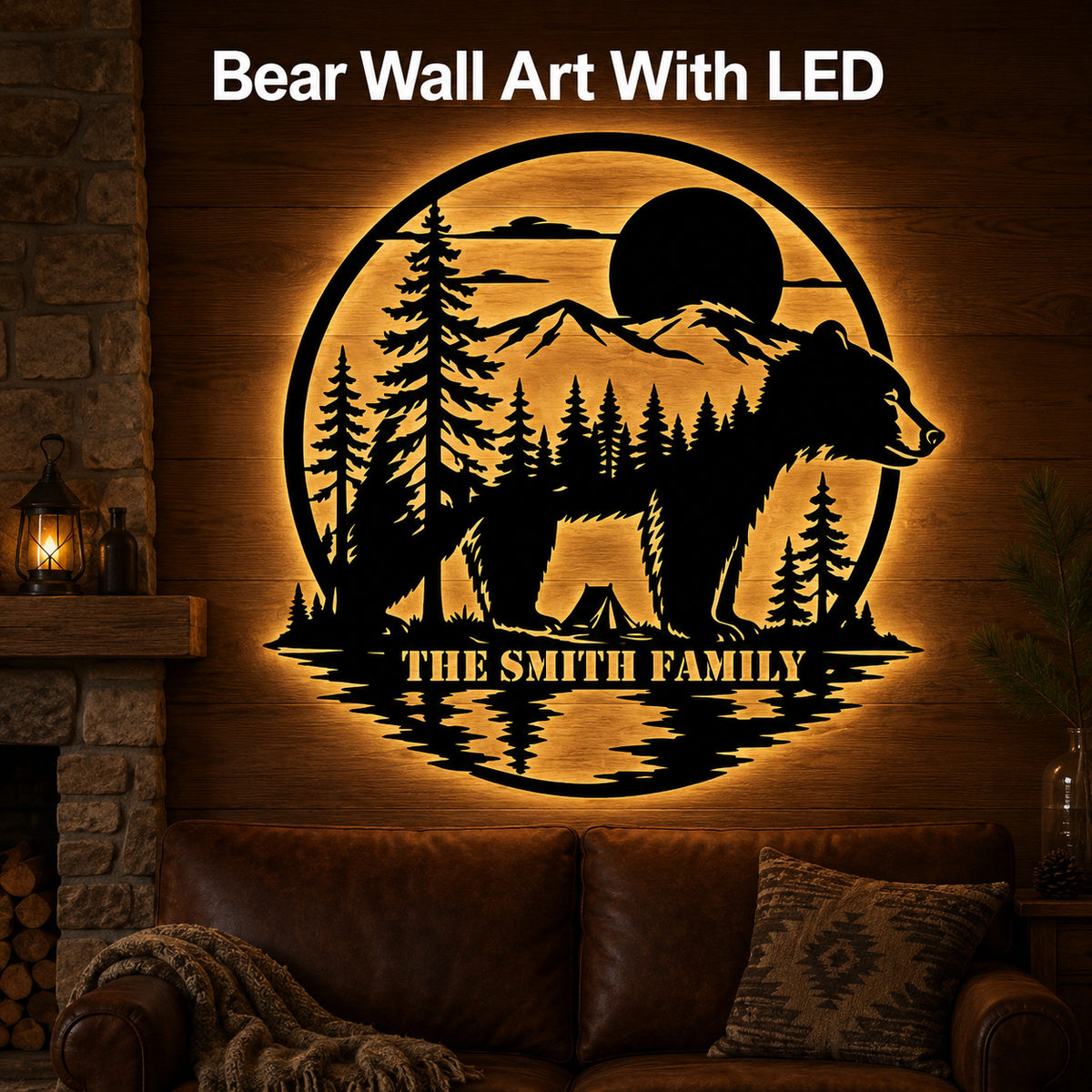 Main_13 - Personalized Bear Metal Sign Custom Family Name Cabin Wall Decor