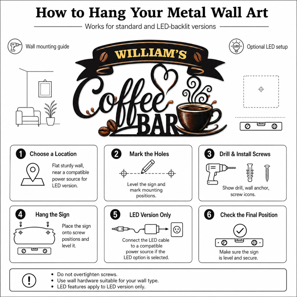 Coffee Metal Wall Art Decor Personalized Coffee Bar Sign Coffee Wall Art Kitchen Wall Decor Coffee Lover Gift Housewarming Gift With LED — Main 13