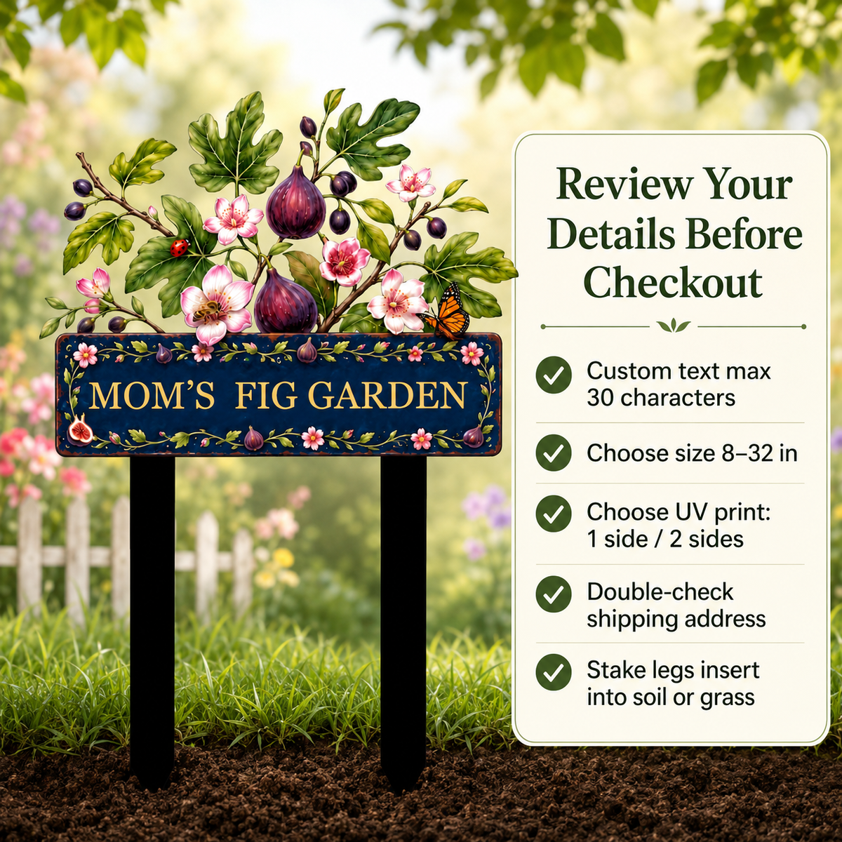 Personalized Fig Garden Stake, Custom Metal Garden Sign, Fig Tree Yard Decor, Mom’s Fig Garden Gift for Garden Lover — Main 13