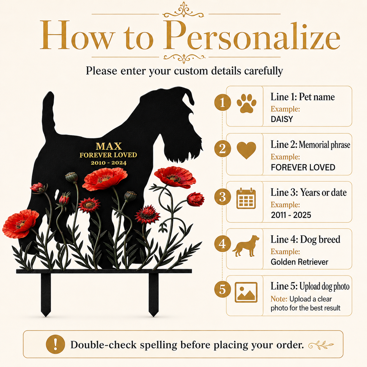Personalized Dog Grave Marker, Custom Metal Dog Memorial Garden Stake, Forever Loved Pet Memorial Sign — Main 16