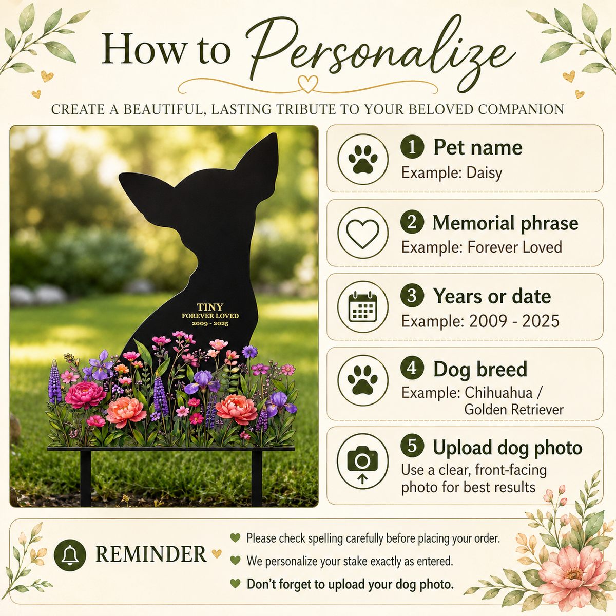 Custom Dog Memorial Garden Stake, Personalized Metal Pet Grave Marker, Pet Loss Sympathy Gift, Garden Decor — Main 16