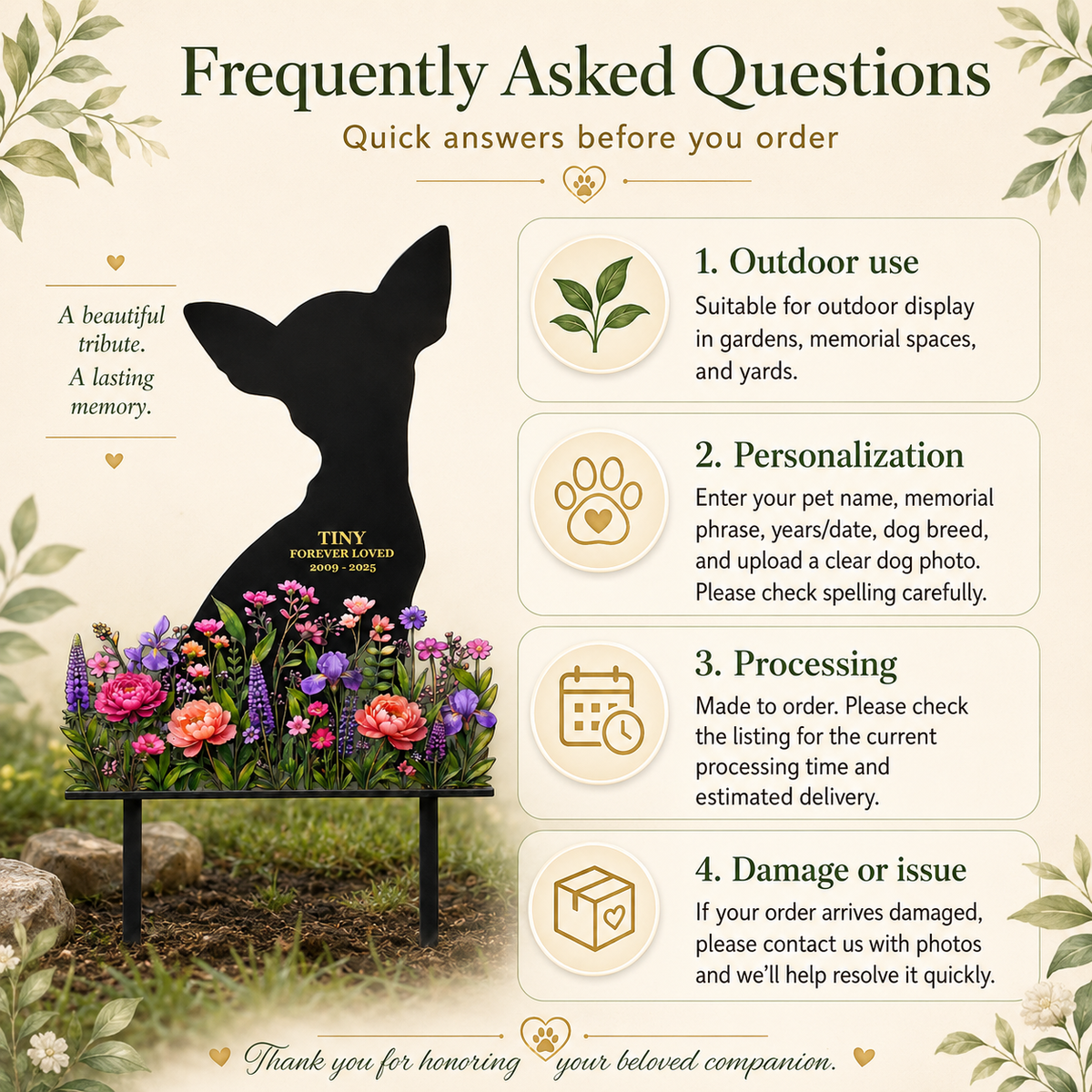 Custom Dog Memorial Garden Stake, Personalized Metal Pet Grave Marker, Pet Loss Sympathy Gift, Garden Decor — Main 18