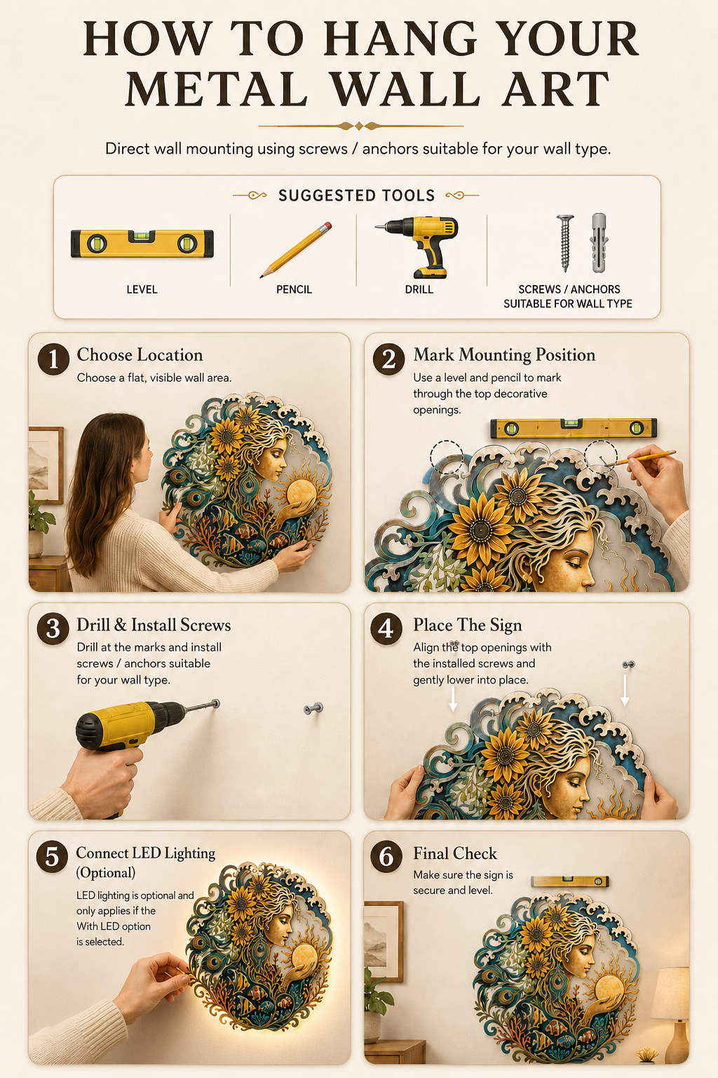 Main_how to hang - Mother Ocean Metal Wall Art Ocean Goddess Wall Decor Coastal