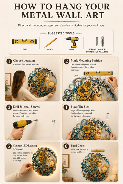 Main_how to hang - Mother Ocean Metal Wall Art Ocean Goddess Wall Decor Coastal